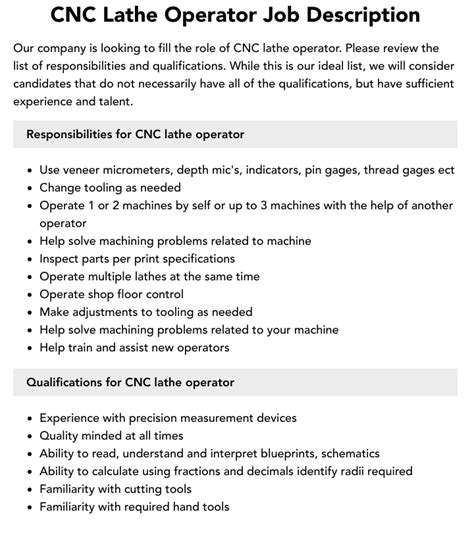 cnc lathe machine operator job|lathe operator job description pdf.